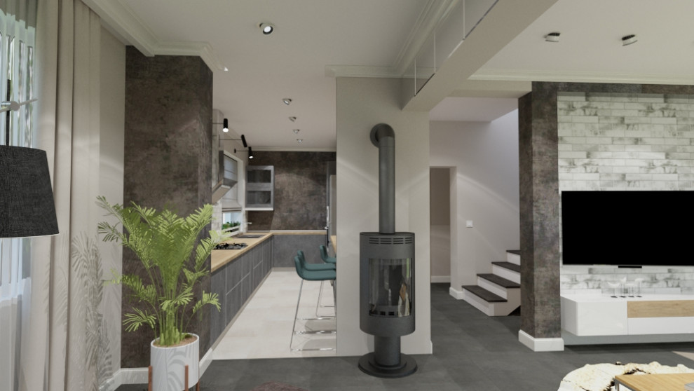 Вид на кухню и на лестницу