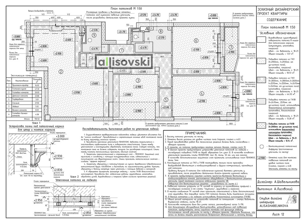 Проект рабочей документации (чертежей) для многокомнатной квартиры