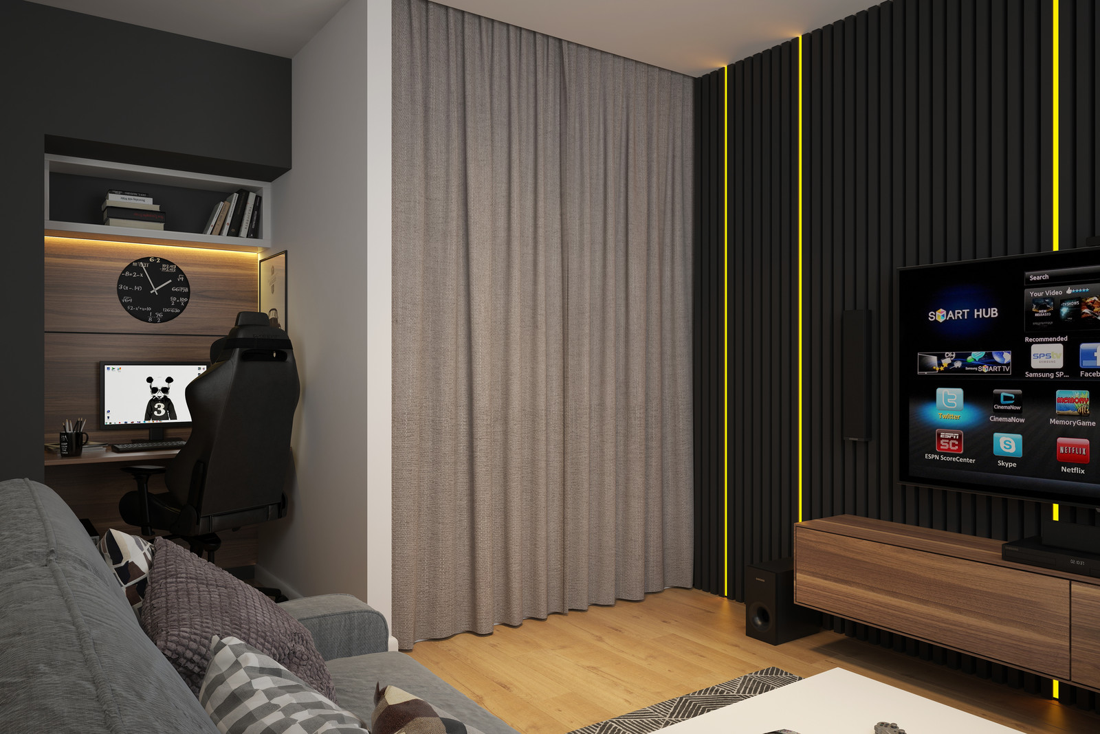 Дизайн однокомнатной квартиры 40м2 для холостяка