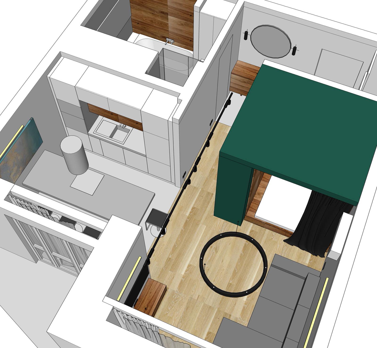 Перепланировка однокомнатной квартиры в 3D