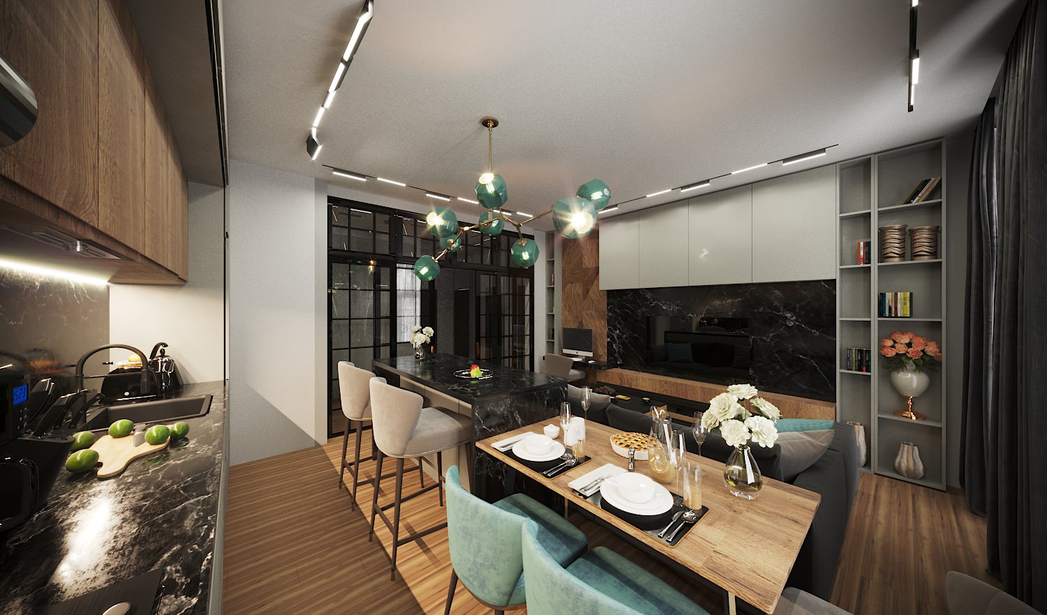 Кухня гостиная в загородном доме