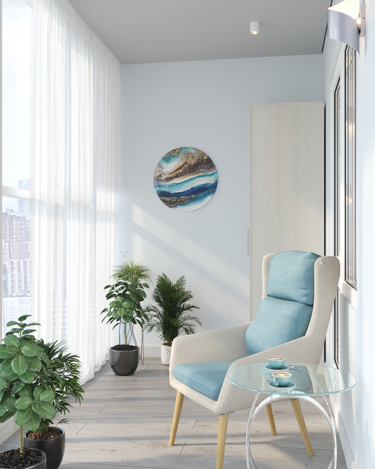 Обложка проекта: Однокомнатная квартира в серо-голубых тонах