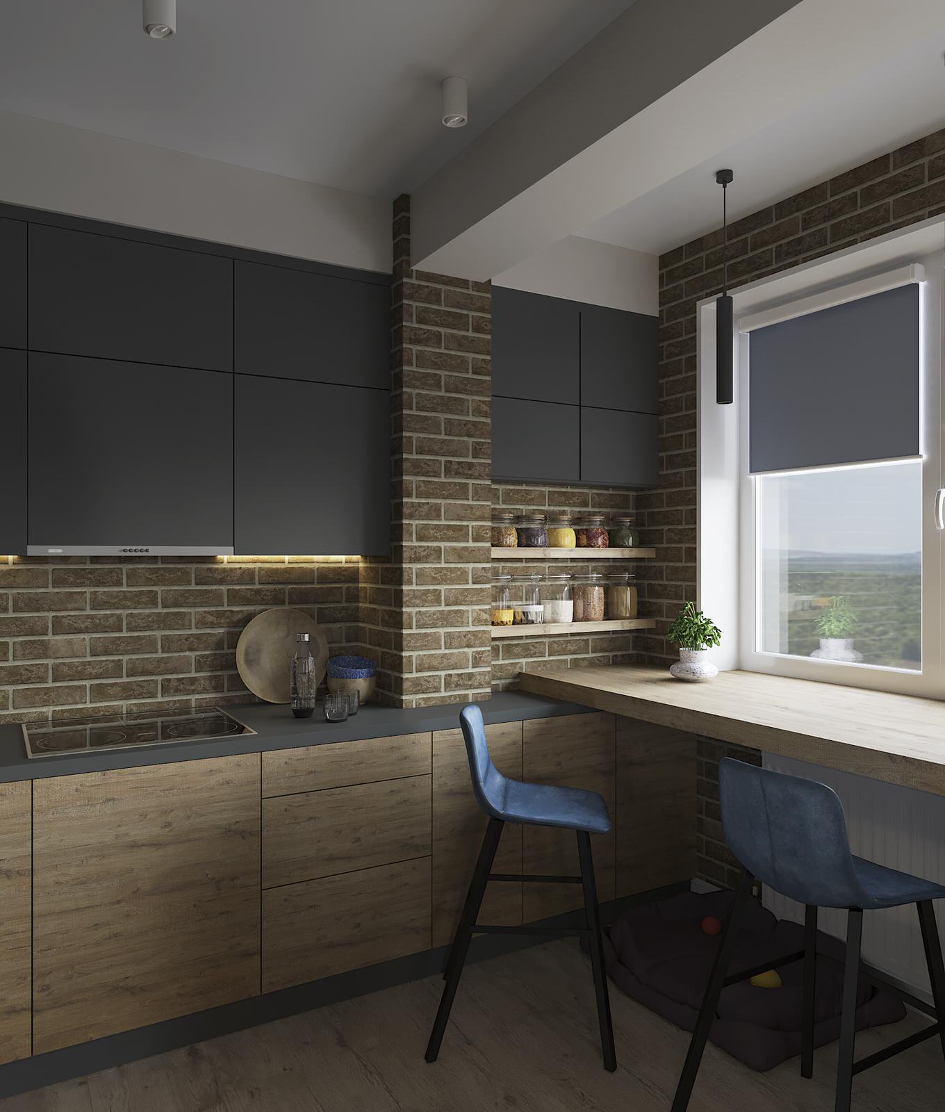 Барная стойка с видом на лес.