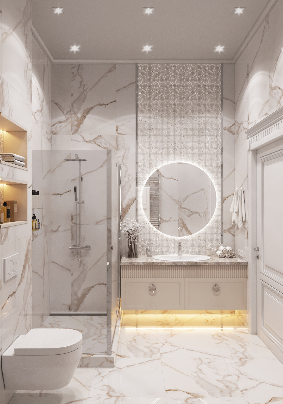 Классическая бежевая душевая комната