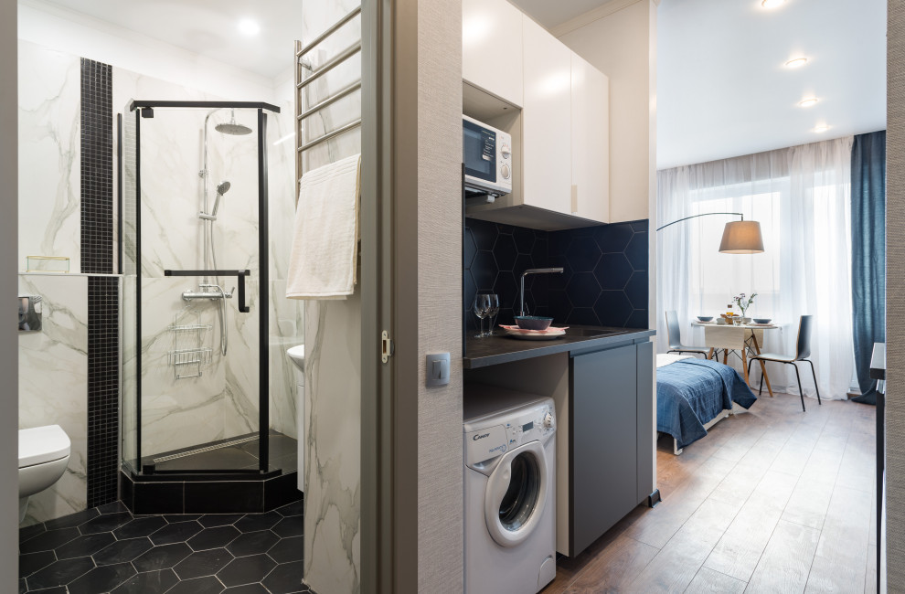 Маленькая квартирка 28 кв.м. В голубых тонах.