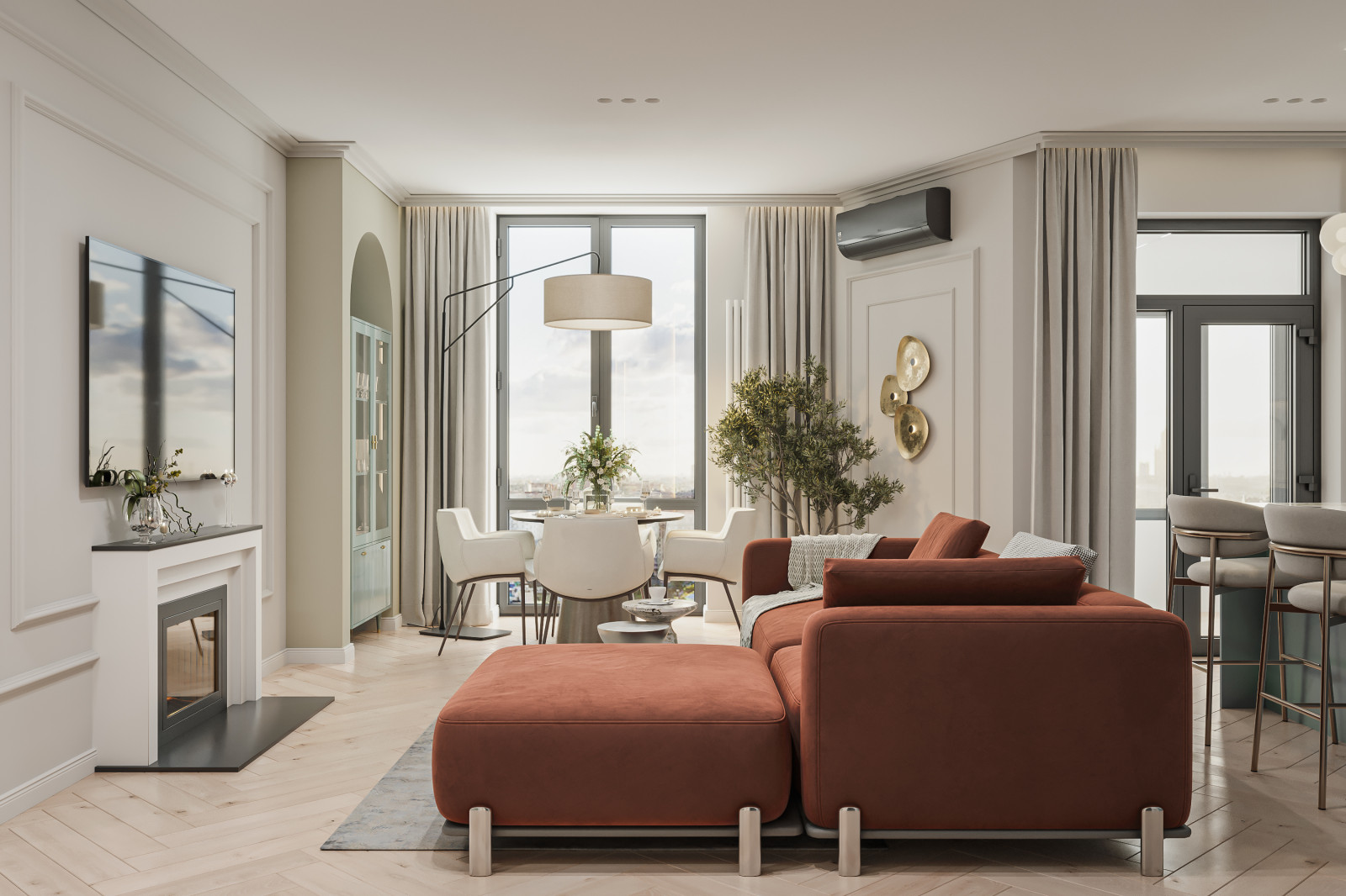 Обложка проекта: Интерьер 3 комнатной квартиры ЖК Arthouse  Гостиная Кухня Столовая