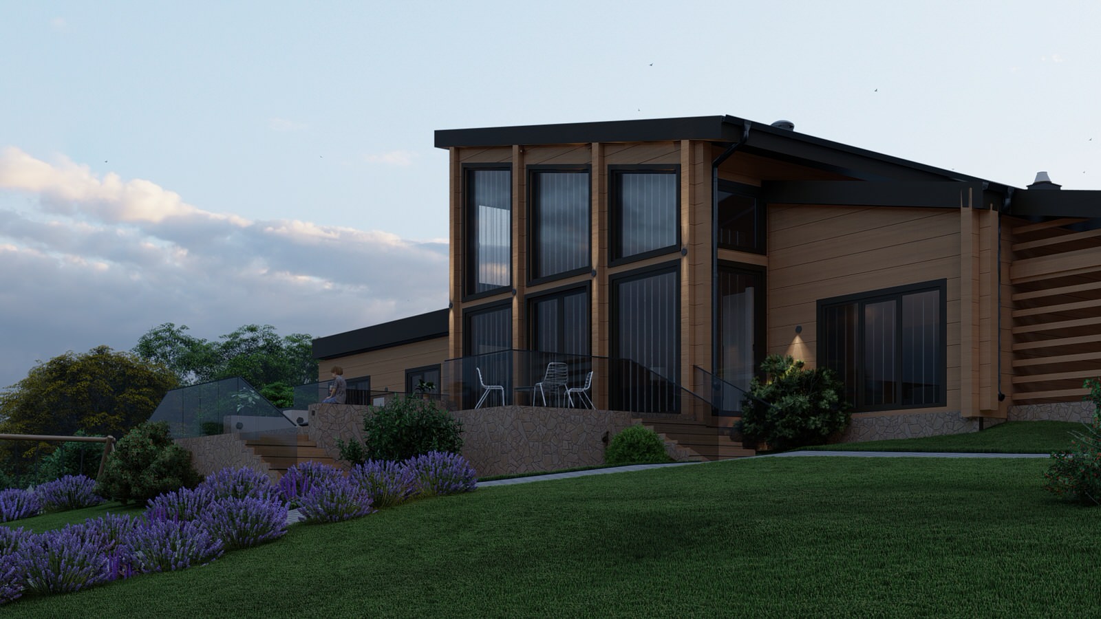 Комбинированный дом из клееного бруса