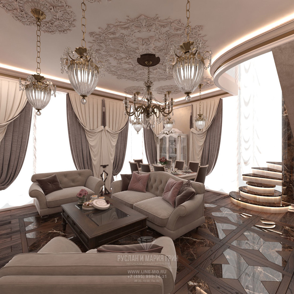 ДИЗАЙН ГОСТИНОЙ В КЛАССИЧЕСКОМ СТИЛЕ В ДОМЕ НА МОСФИЛЬМОВСКОЙ