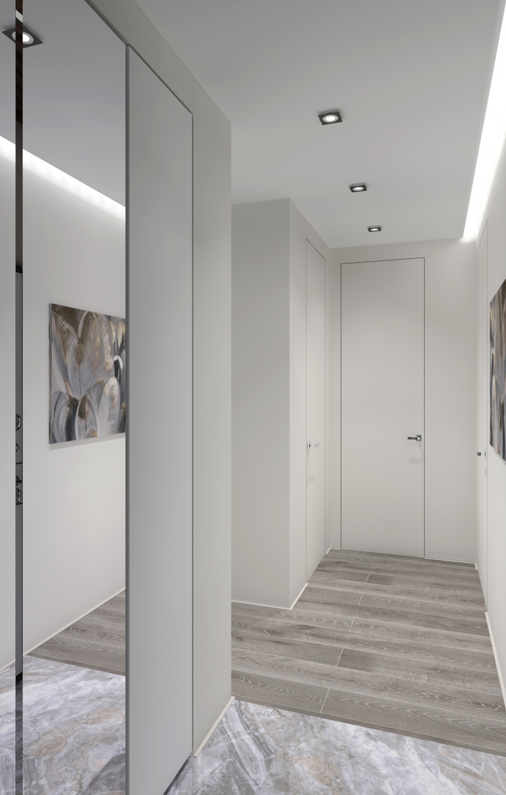 Белый коридор с зеркальным шкафом