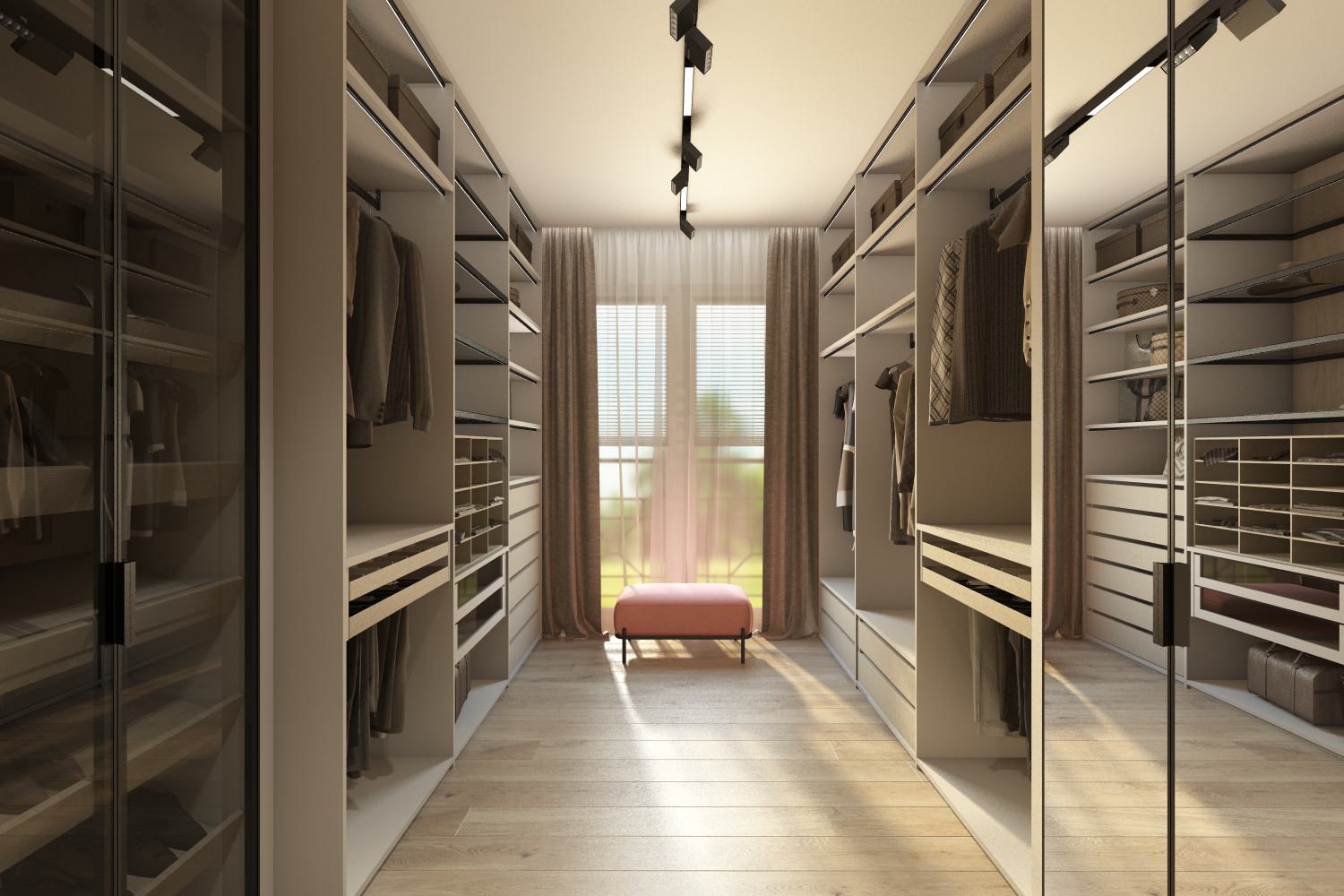 Спальня и гардеробная в индивидуальном жилом доме пос. Ново-Дорожный