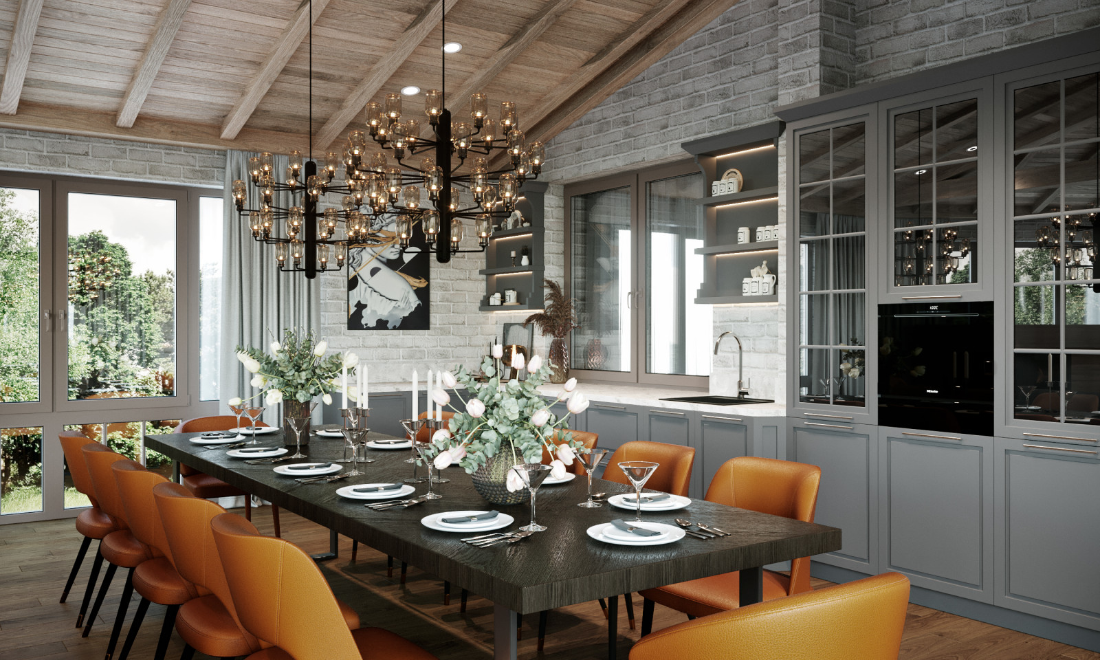 Терраса с островным камином