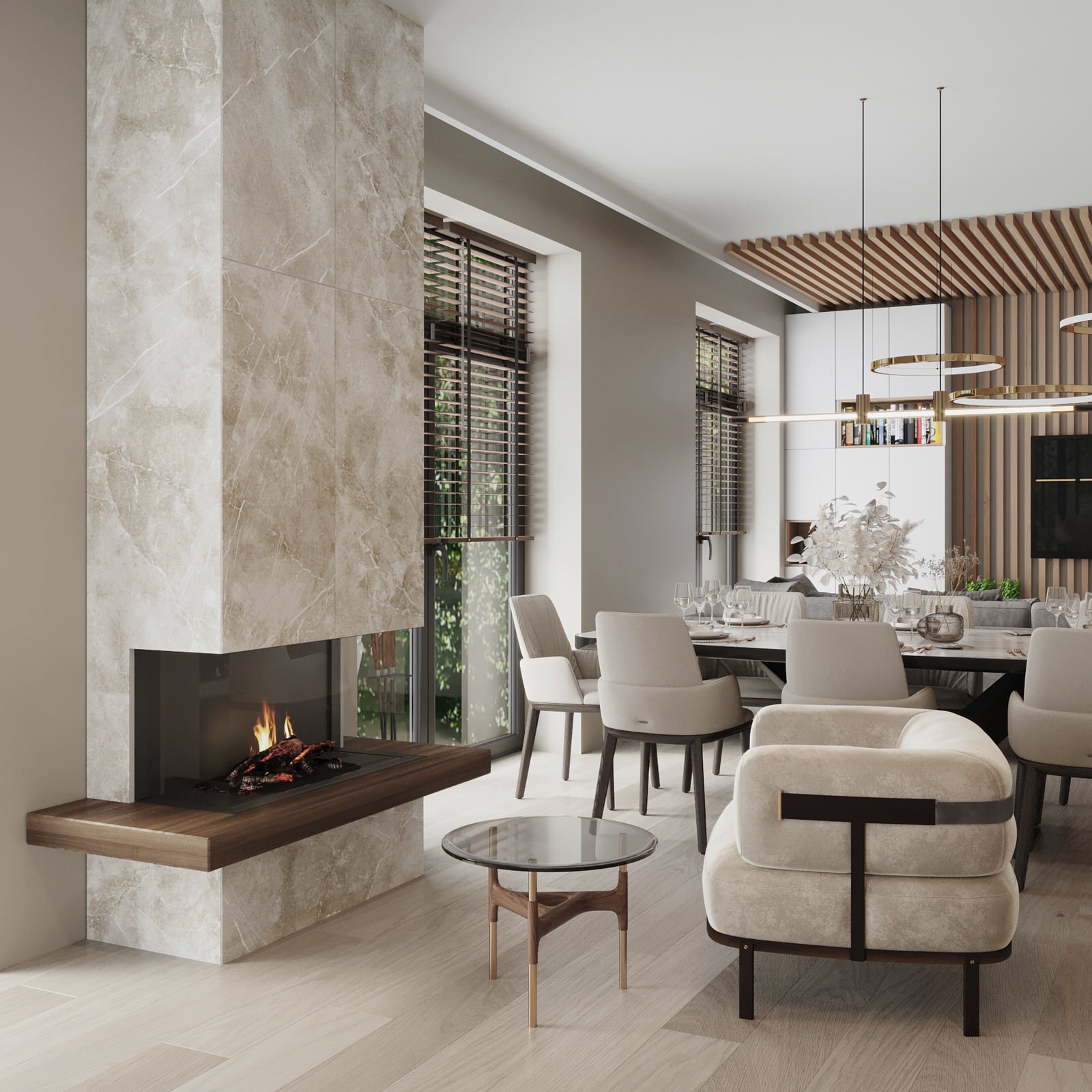 Кухня-гостиная в светлых тонах