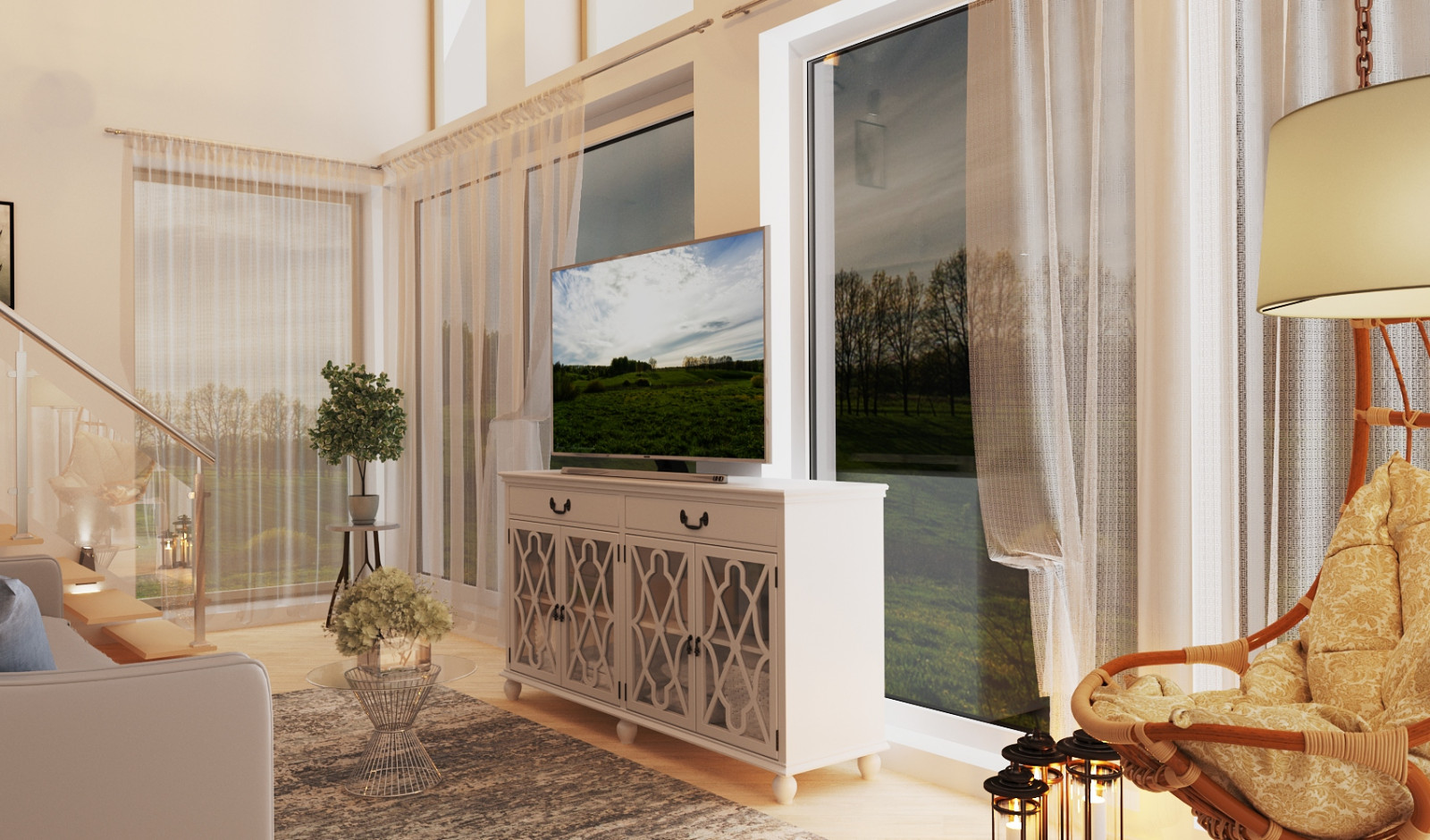 Загородный дом: кухня-гостиная