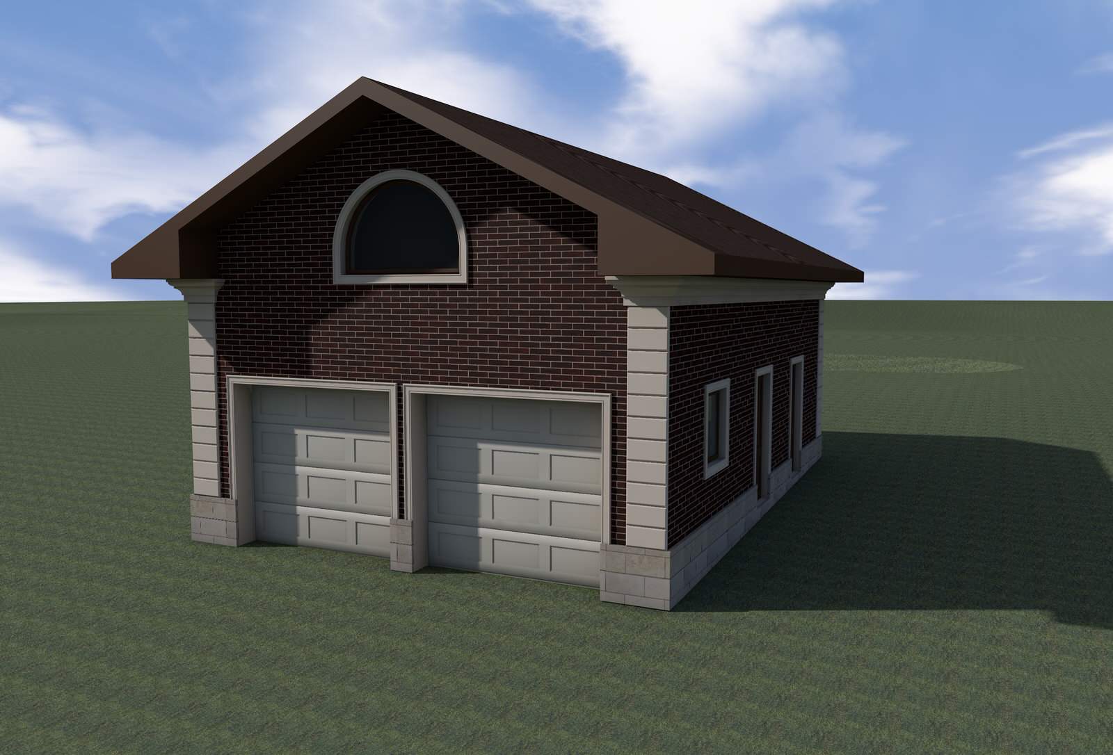 Фасады загородного дома и гаража в коттеджном поселке