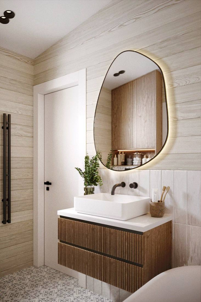 Дизайн ванной комнаты в доме из бруса