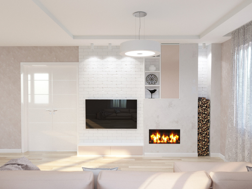 Кухня-гостиная в пудровых тонах