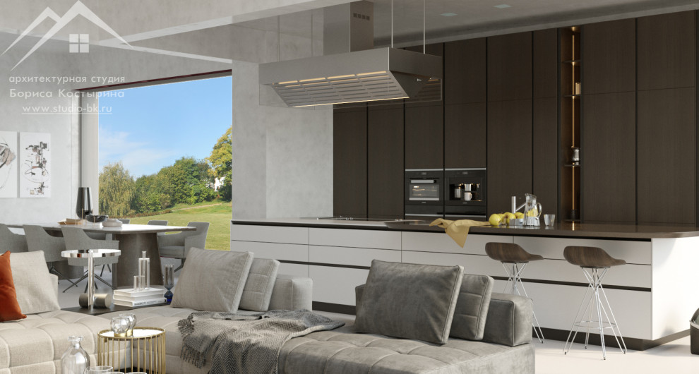 Дизайн-проект 2-этажного загородного дома в современном стиле, 400 м²