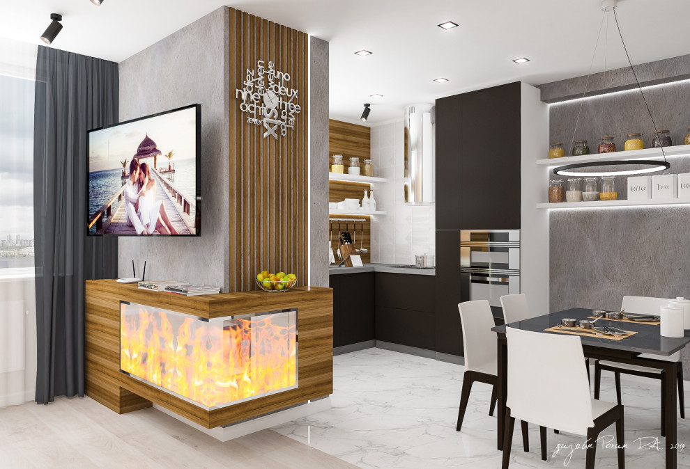 Дизайн-проект гостиной-кухни кухни в 3-х комнатной квартире