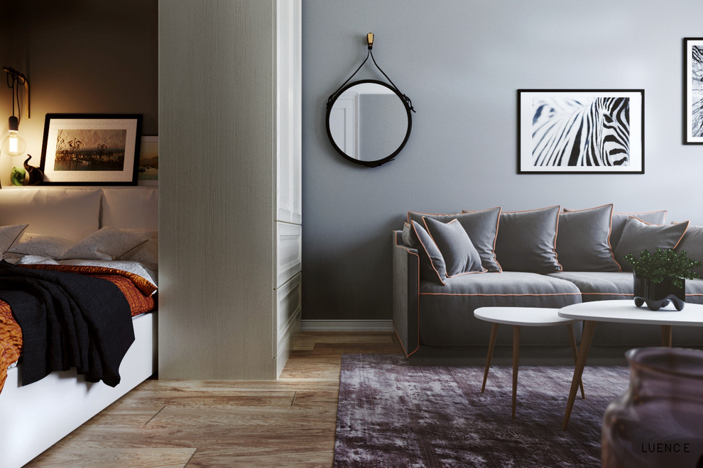 Дизайн-проект гостиной-спальни в скандинавском стиле.