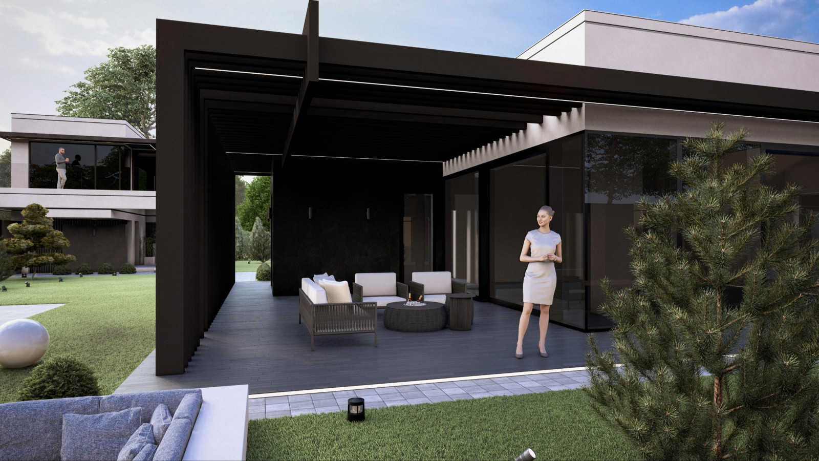 Проект фасада и ландшафта для дома с плоской крышей