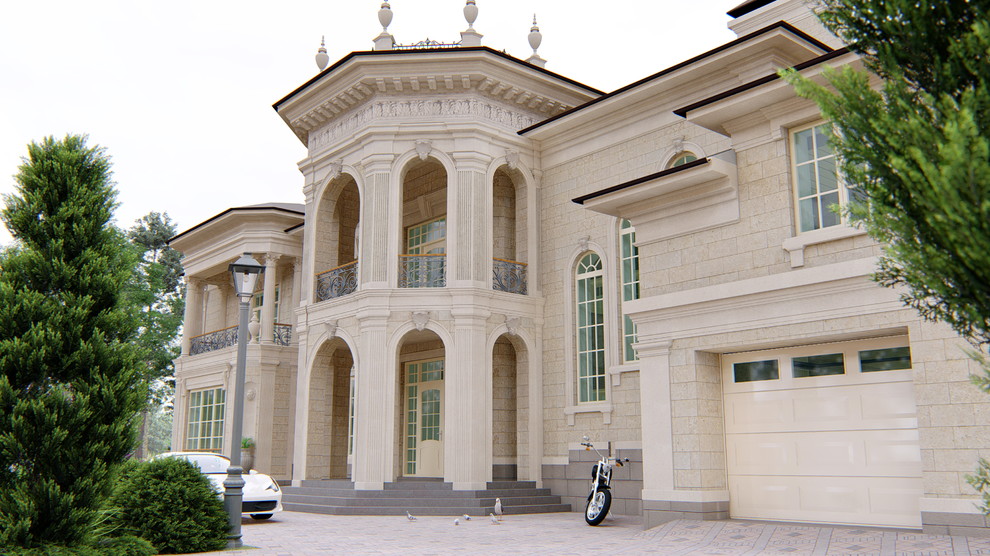 Проект загородного дома с фасадами из натурального камня