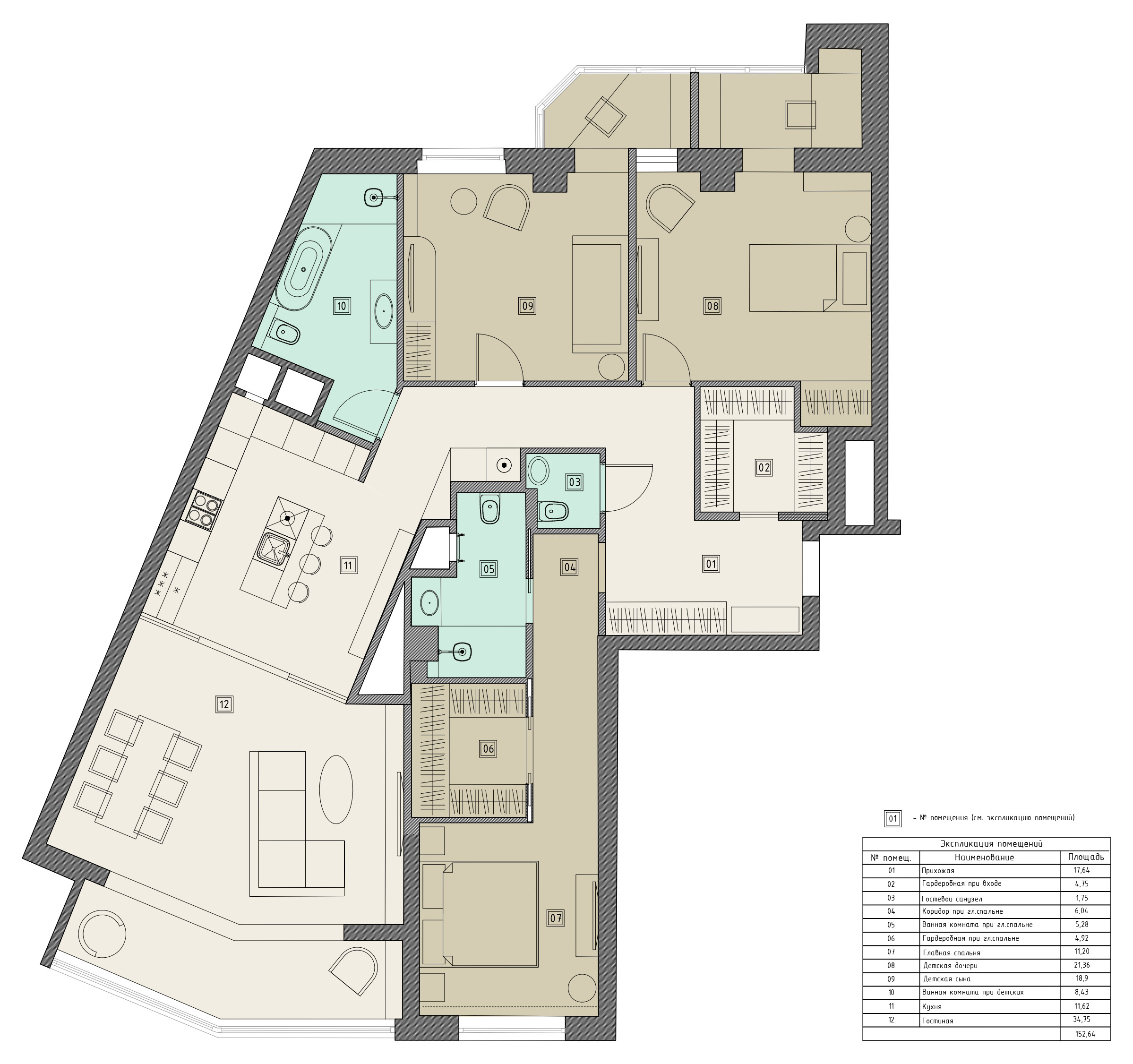 Поиск планировки: Семейная квартира хитрой формы [4 варианта]