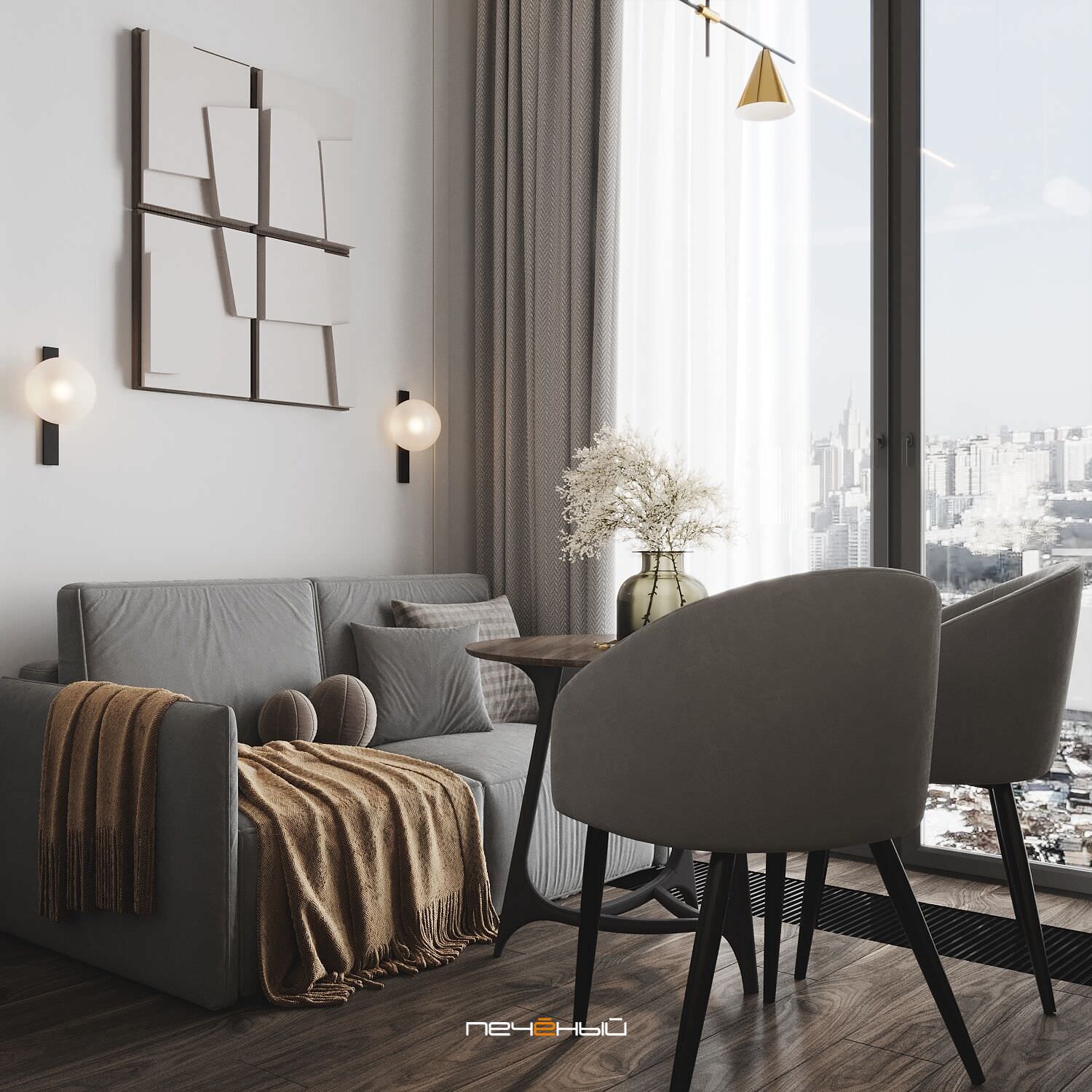 2024 Дизайн 3-комн. квартиры 54 м² в современном стиле, Москва, ЖК Время