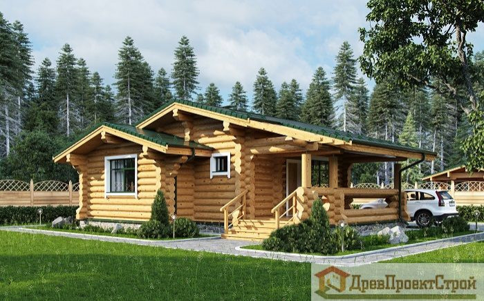 Обложка проекта: Проект бани № 4. Баня из оцилиндрованных бревен 64,60м², 8000 х 10600.