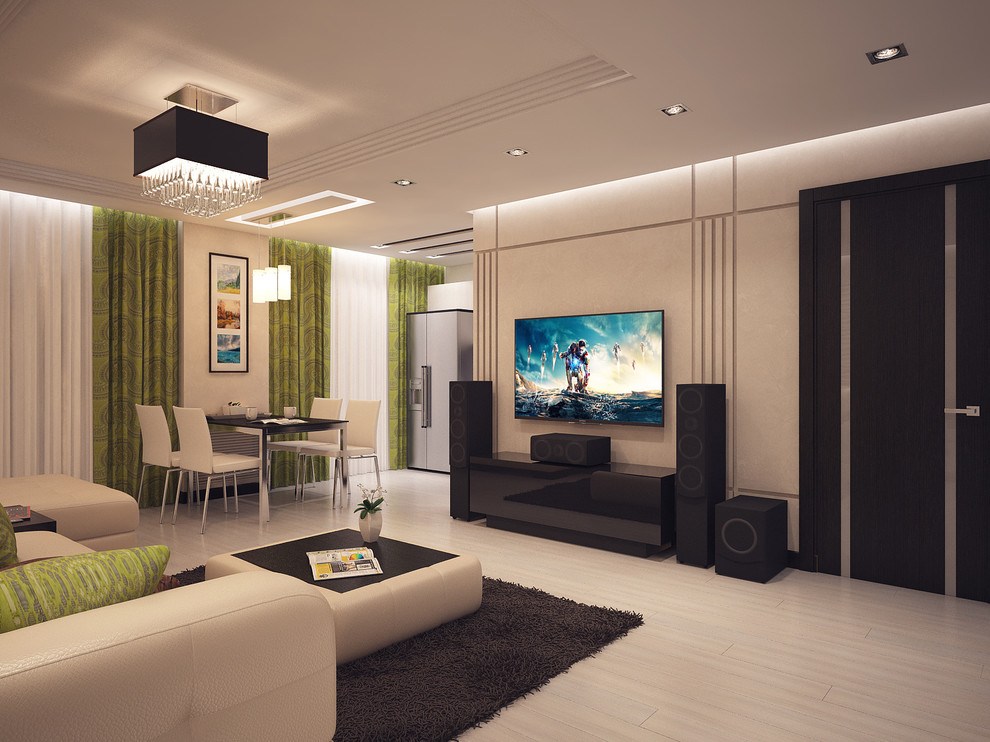 гостиная совмещенная с кухней в современном стиле