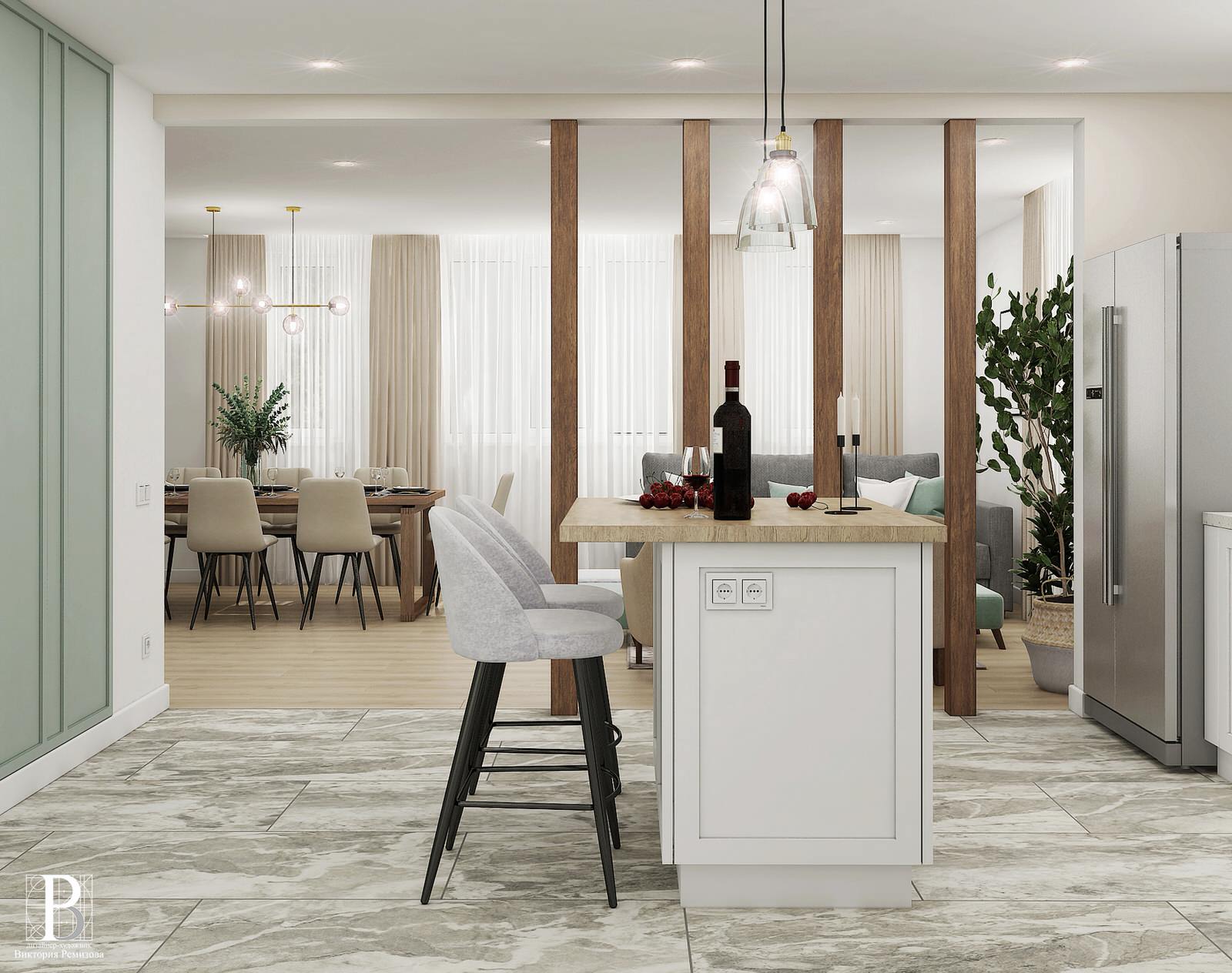 Кухня -гостиная 49,7 кв.м. г. Ярославль 2020год