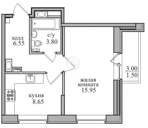 Маленькая кухня со стиральной машиной (№2)