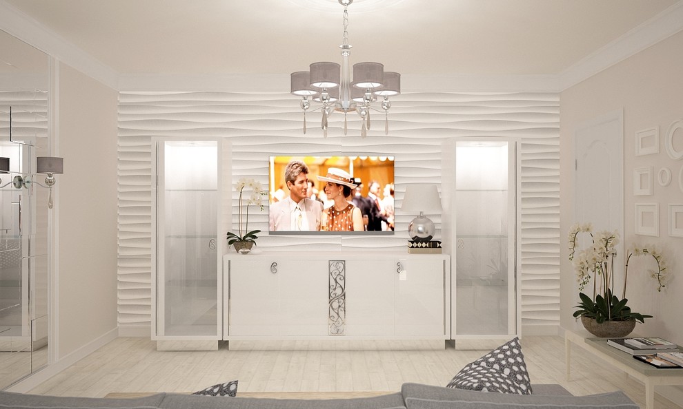 Классические мотивы в современном интерьере кухни-гостиной.