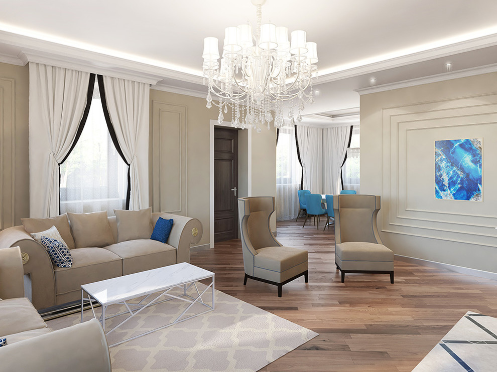 Гостиная в частном доме с элементами классики