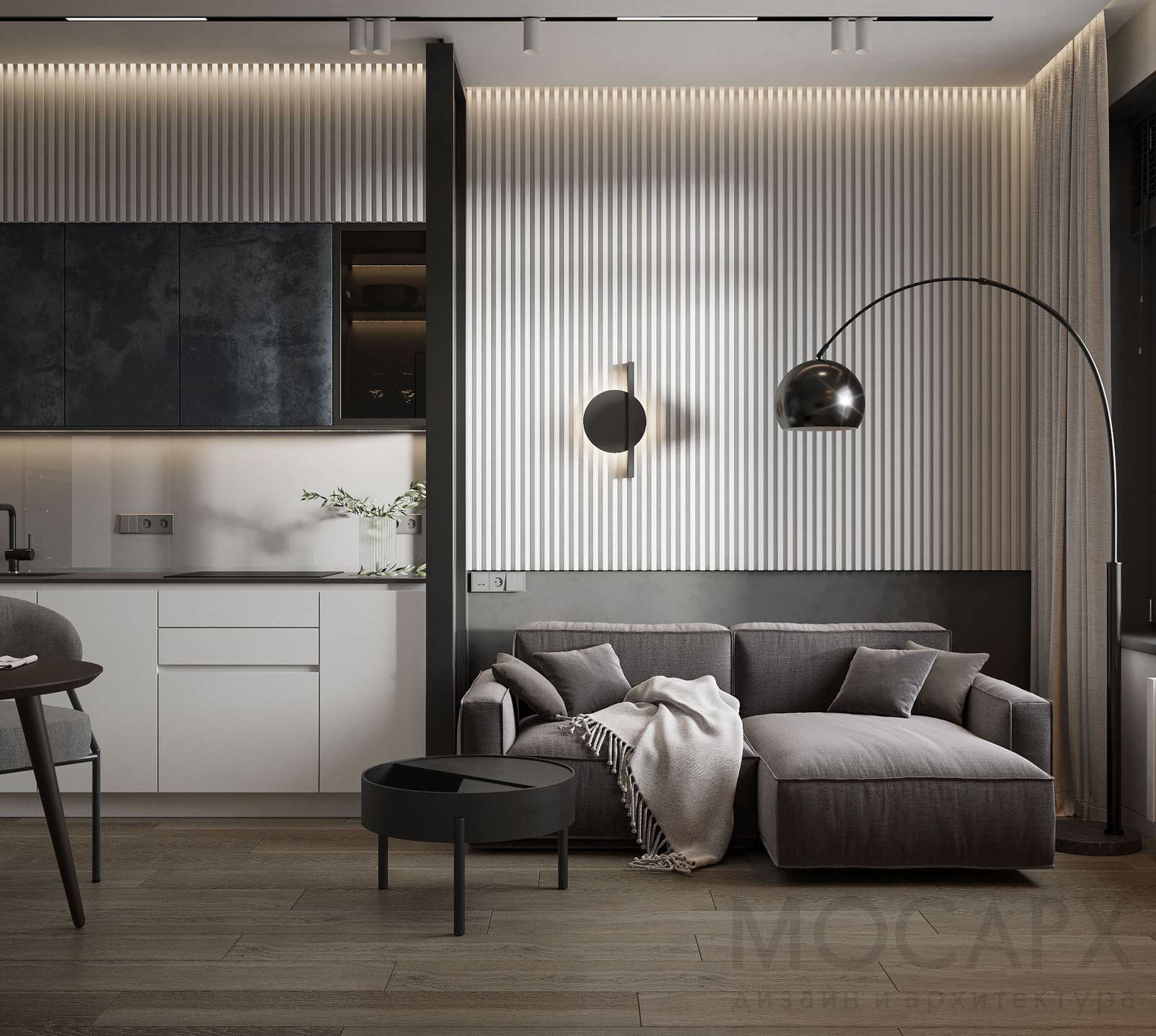 Обложка проекта: Прихожая, кухня-гостиная в ЖК Береговой