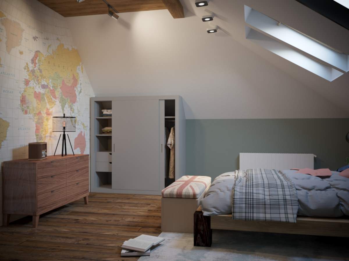 Интерьер мансардного этажа в стиле лофт