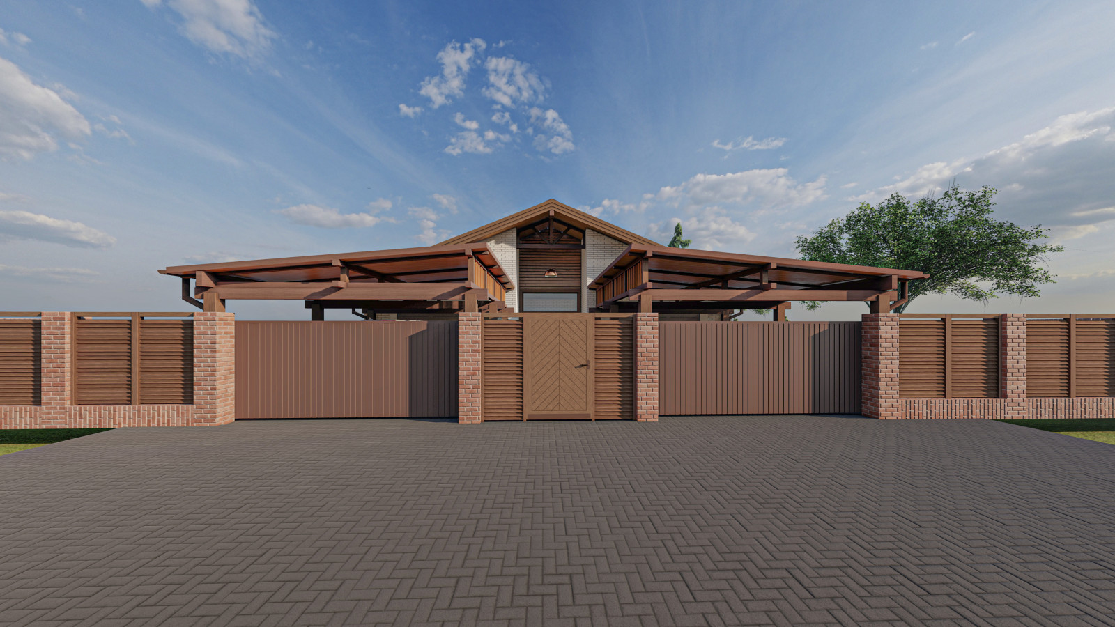 Обложка проекта: Одноэтажный дом с двумя встроенными гаражами в Лаишево