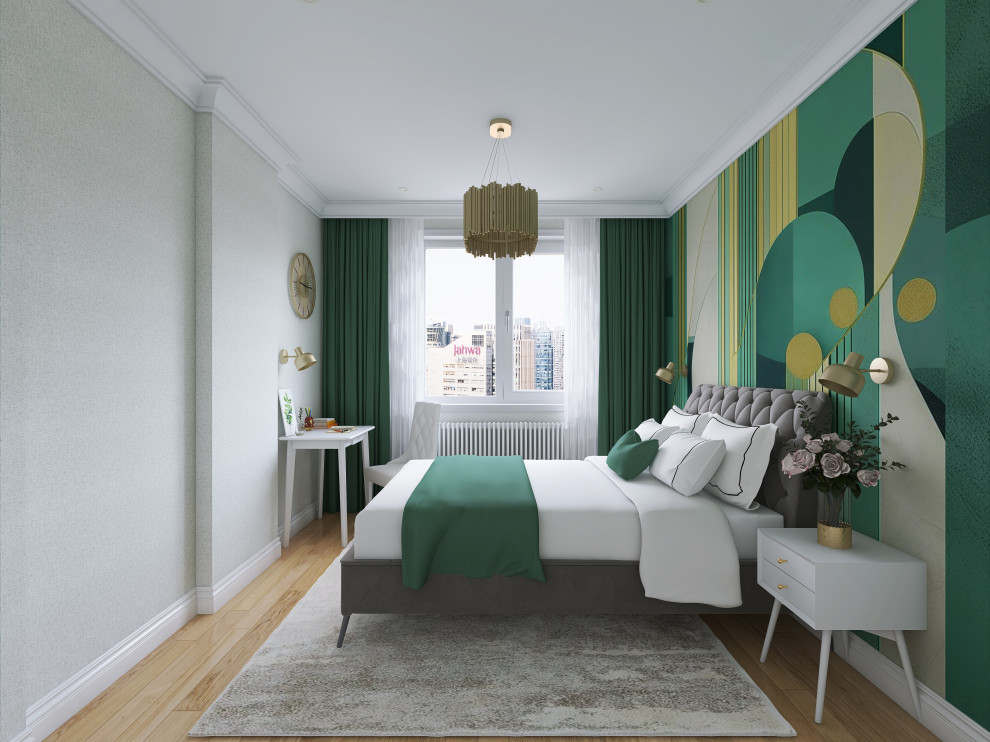 Проект яркой спальни для молодой пары