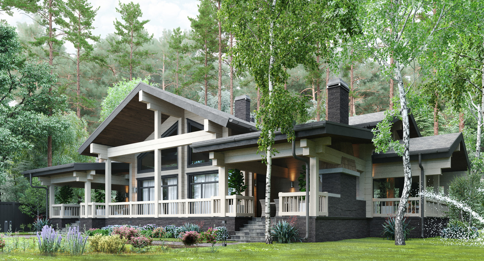 Дом из клееного бруса в лесу