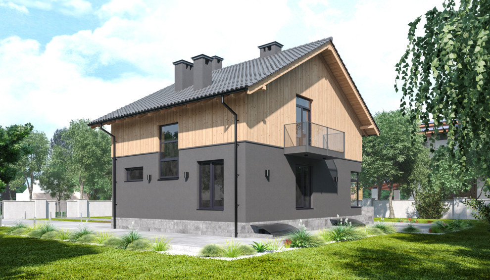 Серый дом с мансардным этажом