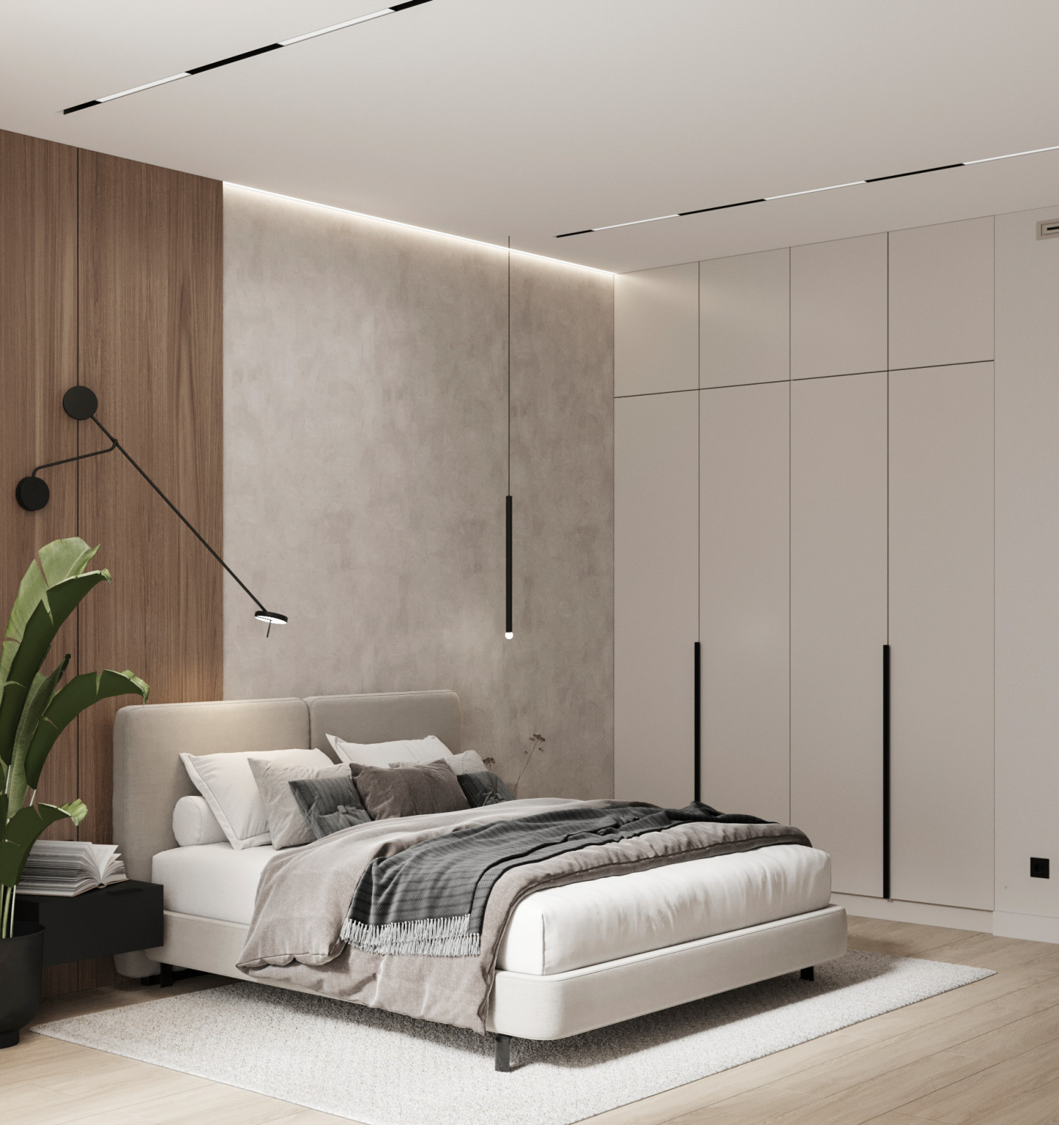 Стильный интерьер коттеджа с женской и мужской спальнями