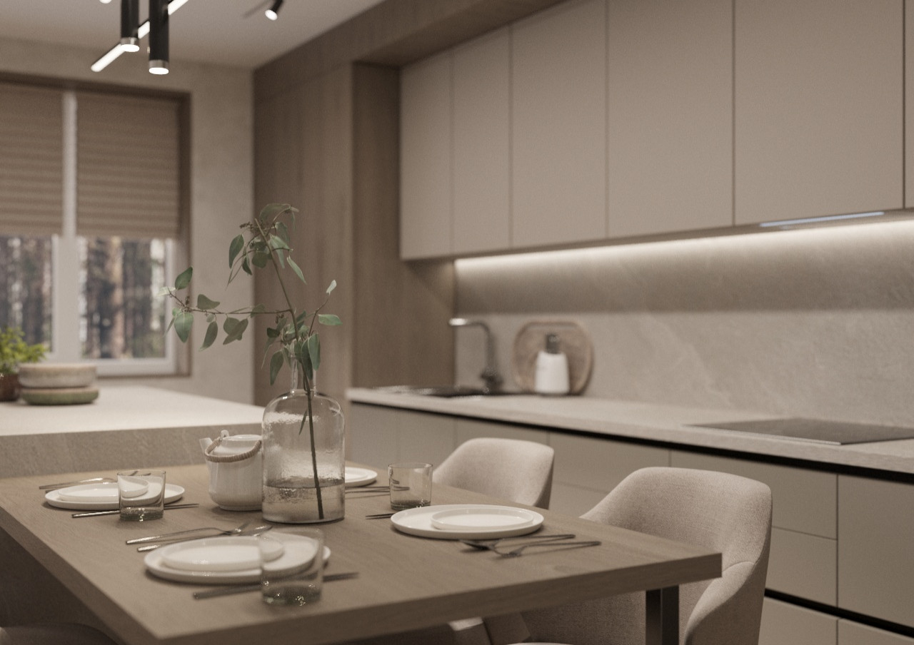 Современный дизайн кухни-гостиной