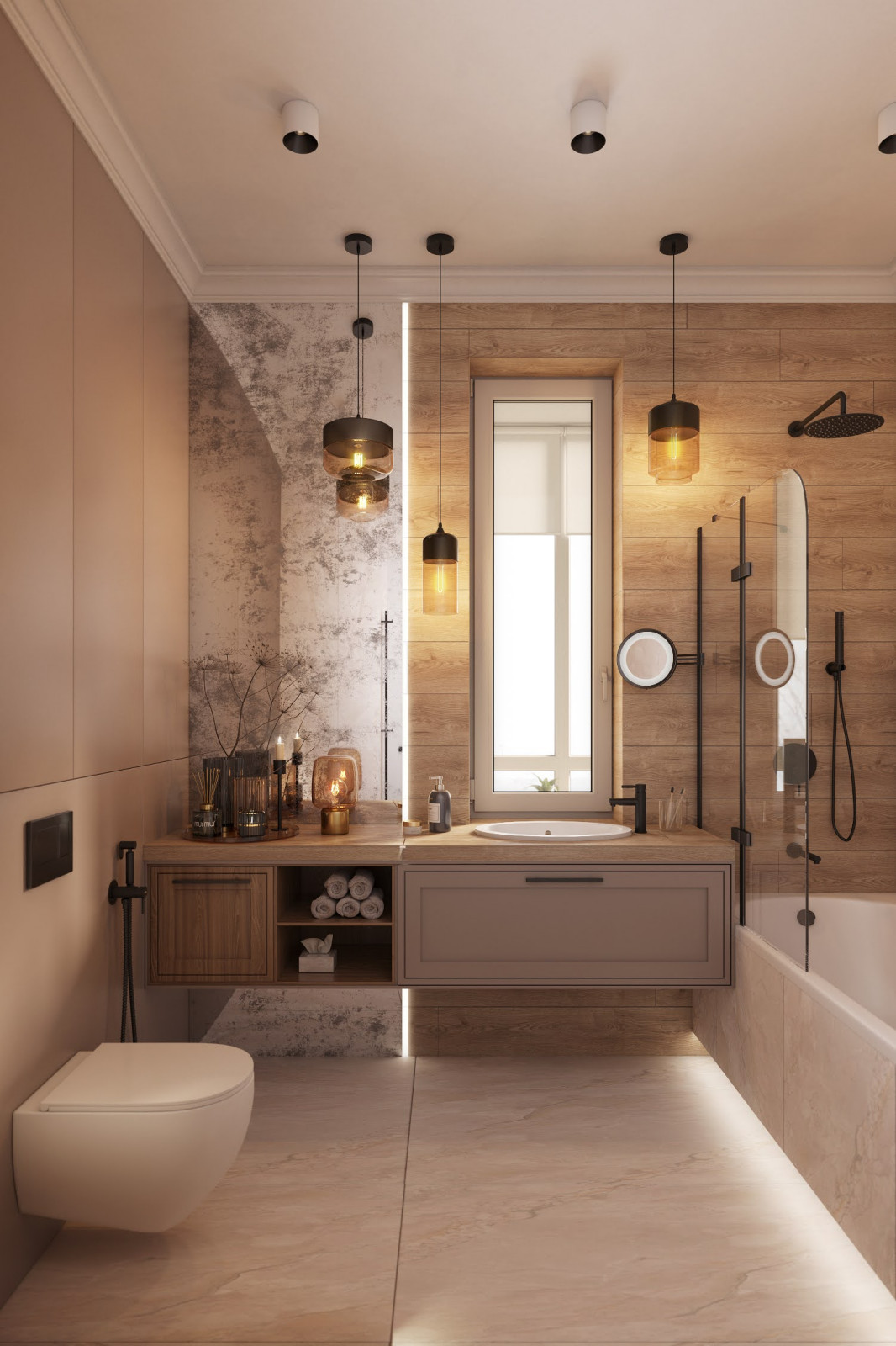 Ванная с окном на первом уровне квартиры