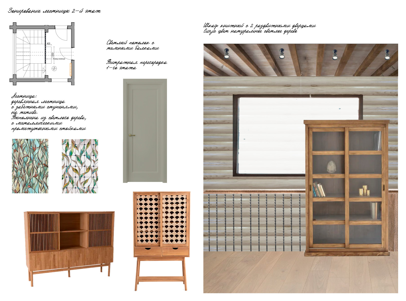 Концепт лестничного пространства второго этажа. Вариант 1