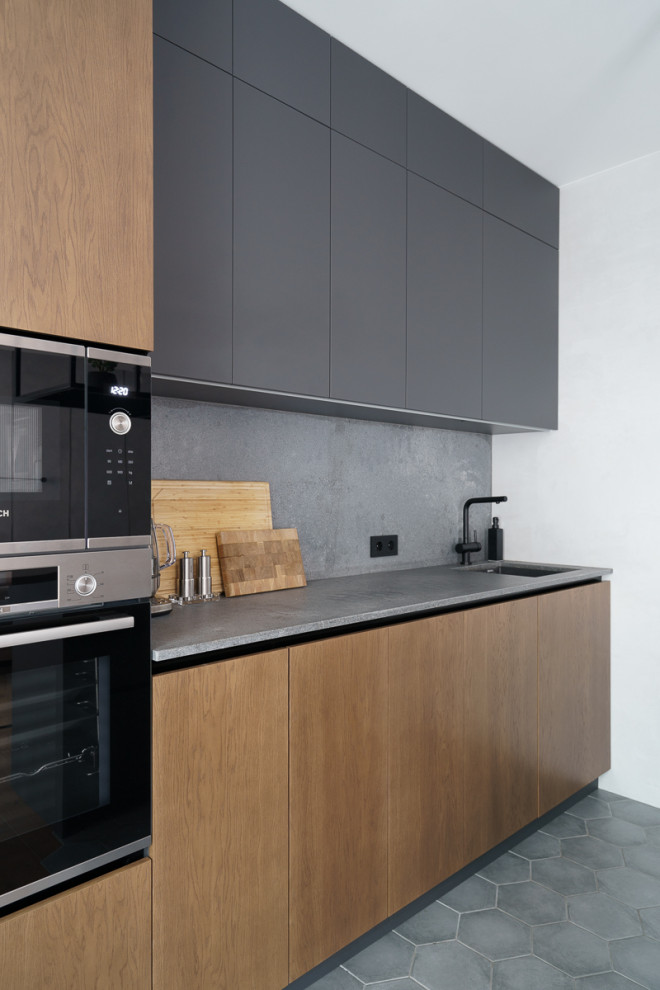 Серая мебель с деревом для всей квартиры