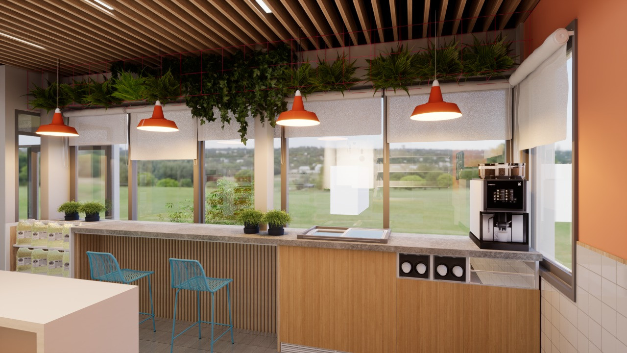 Интерьер кафе и магазина сети заправок "Апельсин", Рославль