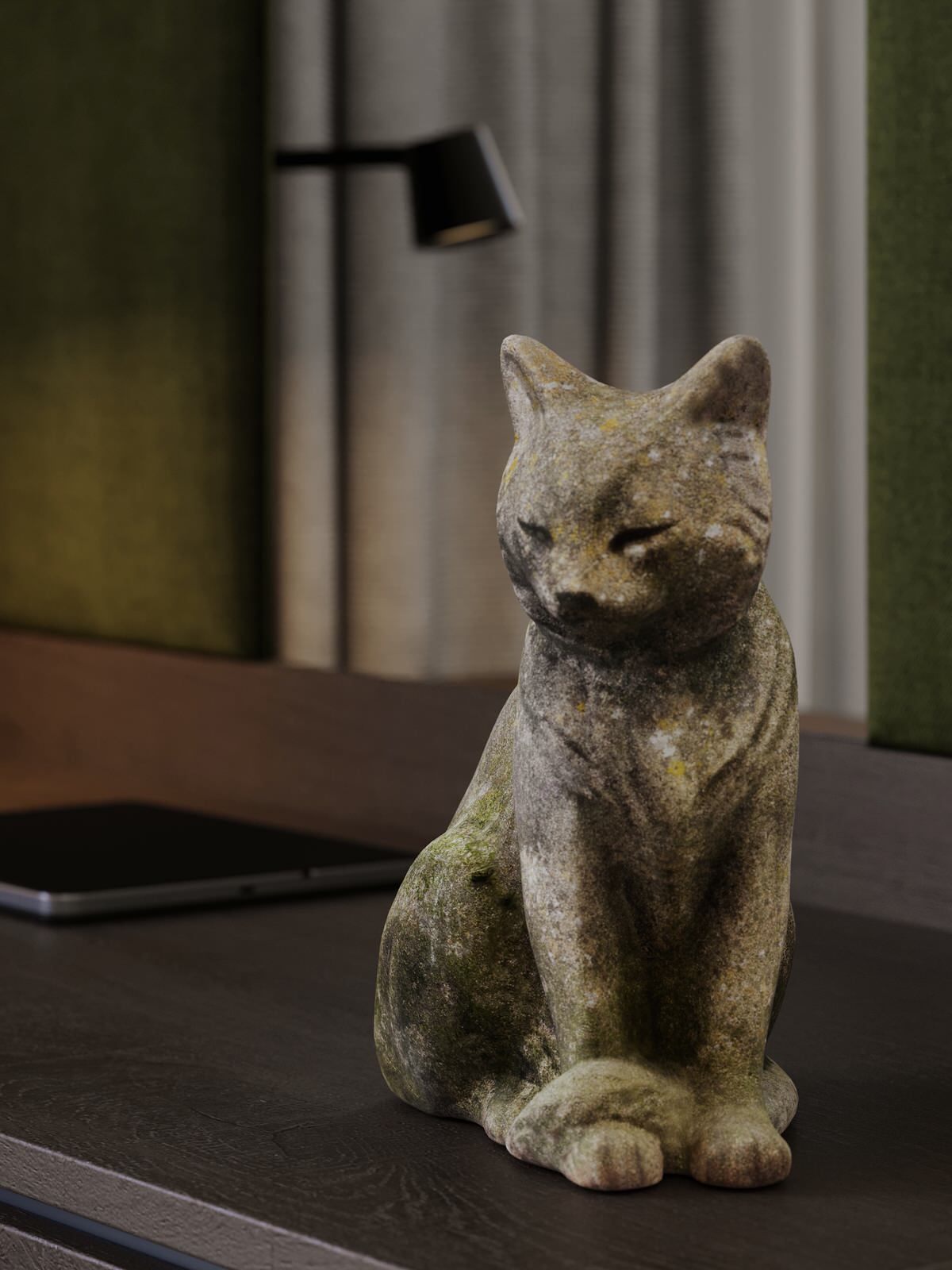 Визуализация интерьера спальни с зелеными акцентами