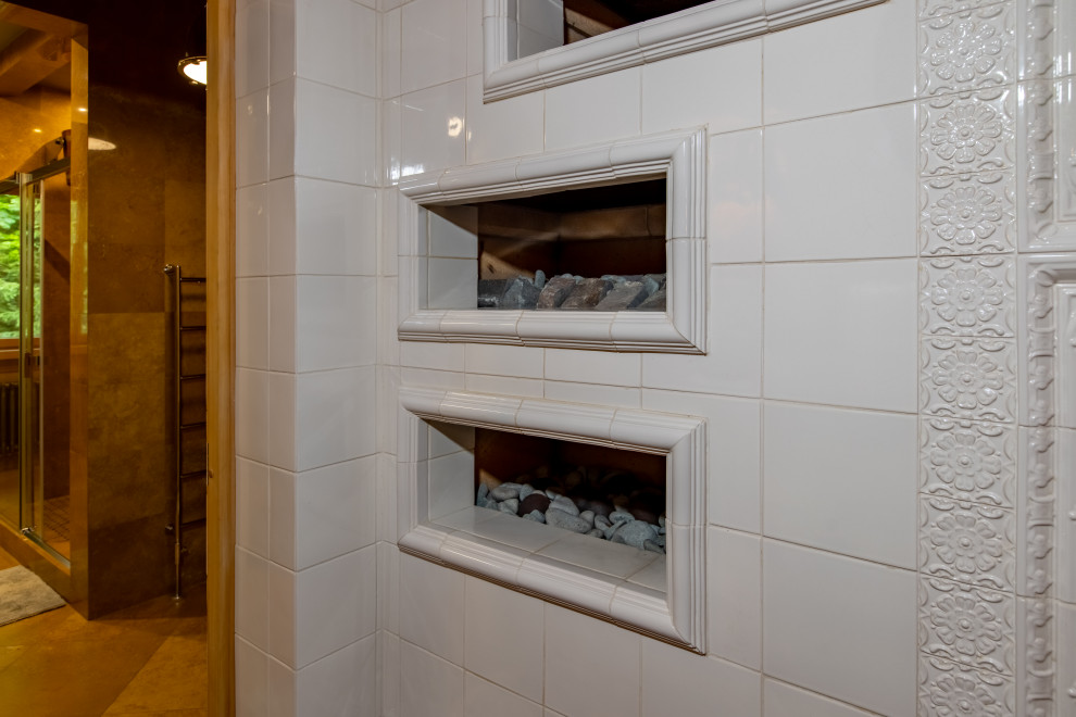 Облицовка банной печи, изразцы из коллекции "Русская этника"