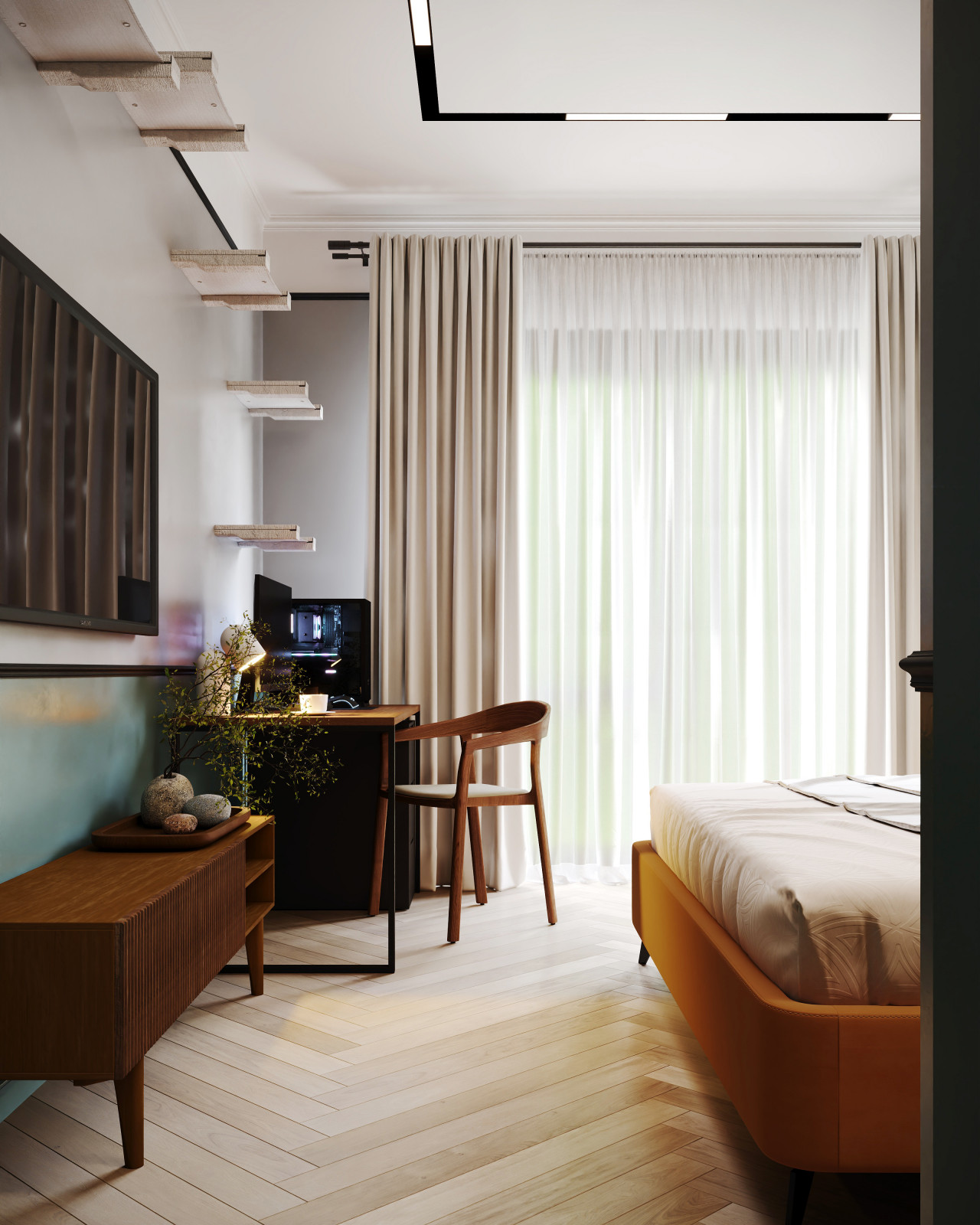 Спальня с игровым комплексом для кошек