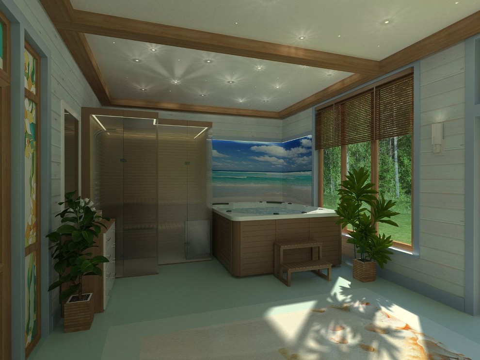 Дизайн комнаты отдыха с сауной и бассеином