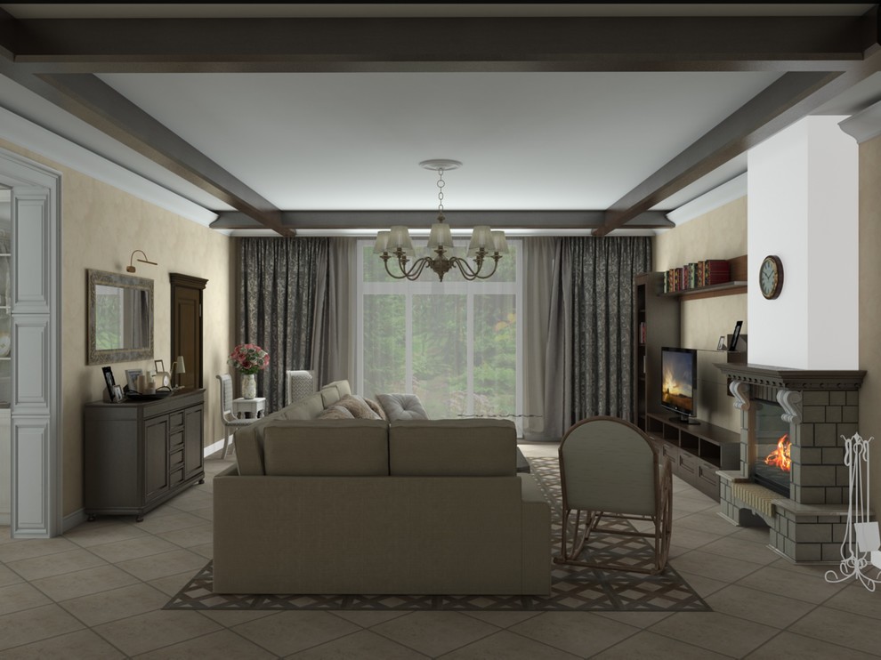 Кухня с гостиной для загородного дома